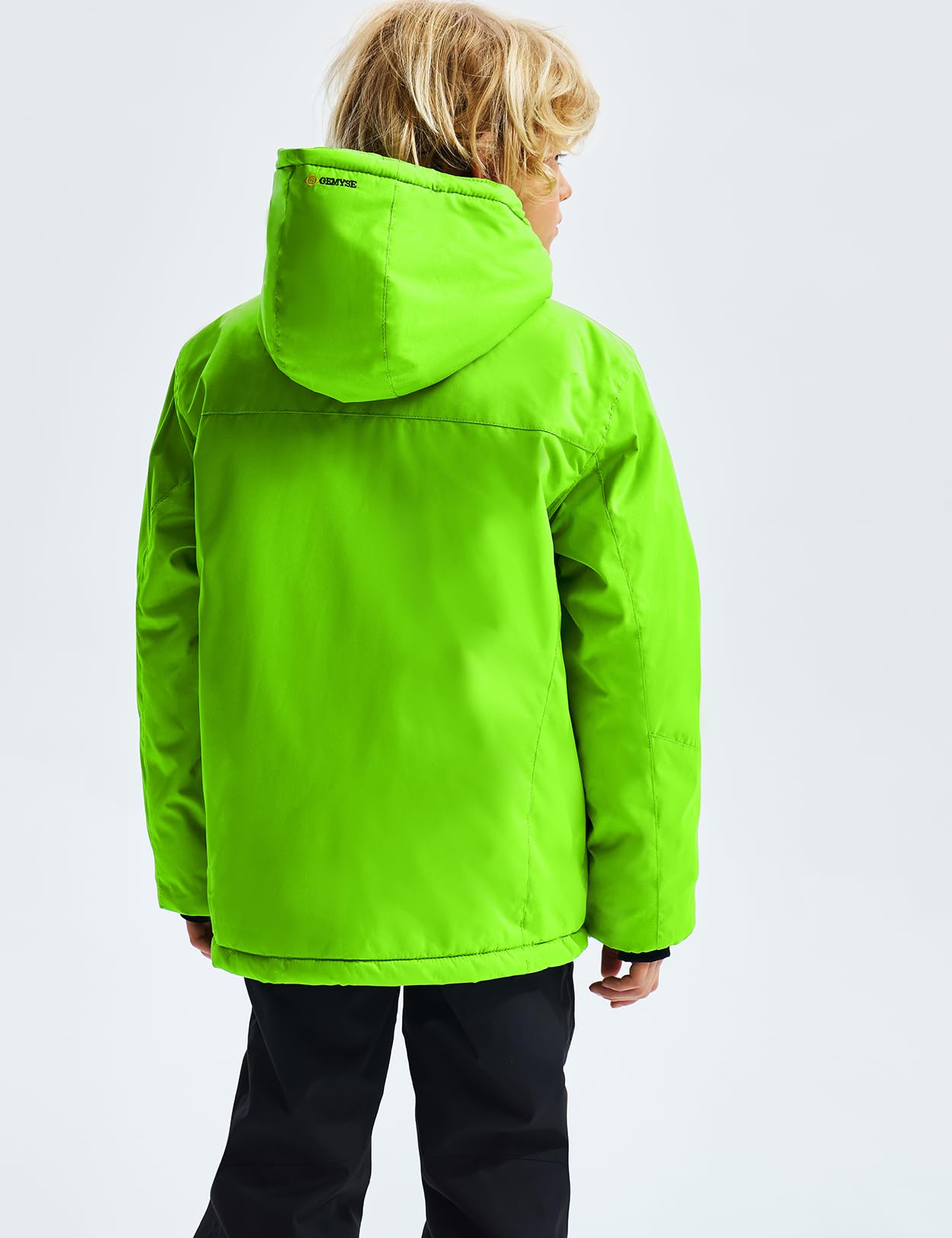 GEMYSE Boy's Waterproof Ski Snow Jacket Hooded Fleece Windproof Winter Jacket(Fluorescent Green,10/12)