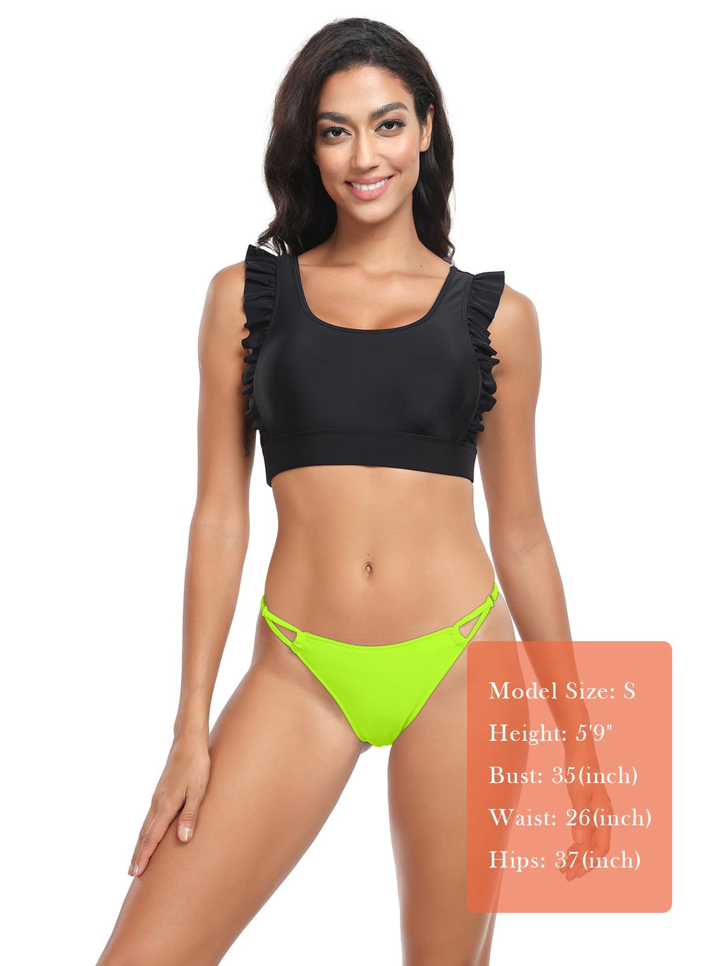 Colloyes Women's Low Waisted Thong Bikini Bottoms Adjustable High Cut Swim Bottoms Neon Green Size Medium