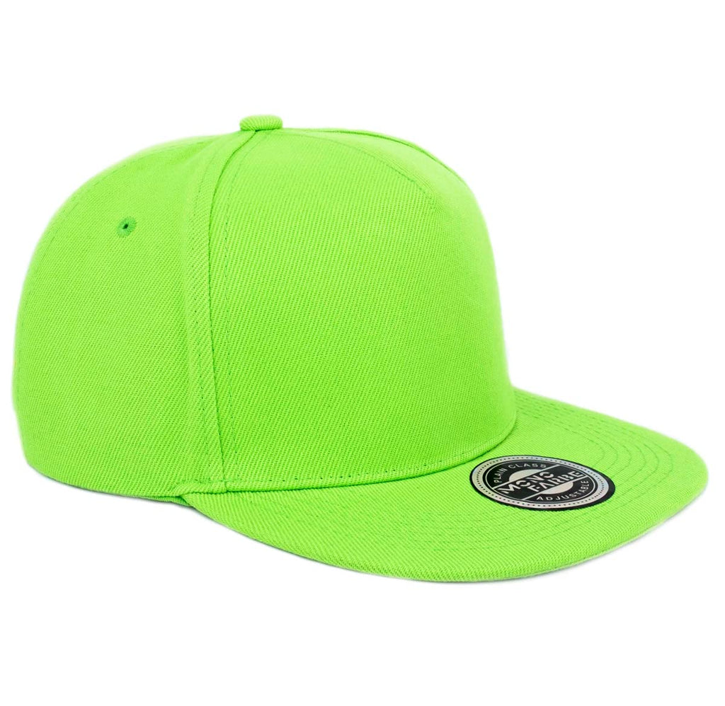 MONOFARBE Classic Hip Hop Snapback Flat Bill Plain Hat 5 Panel Blank Hat, Neon Green, 7 1/4-7 3/4