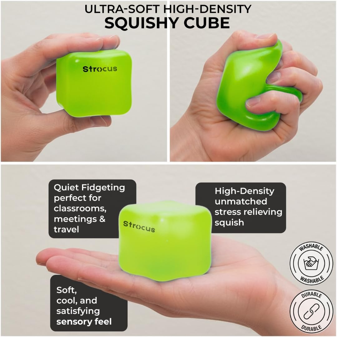 Strocus Fidget Cube & Squishy Stress Cube Bundle – Locked-in Neon Green – 2-Pack Anxiety Relief Sensory Toys for Adults Kids Teens – Premium Gift Box