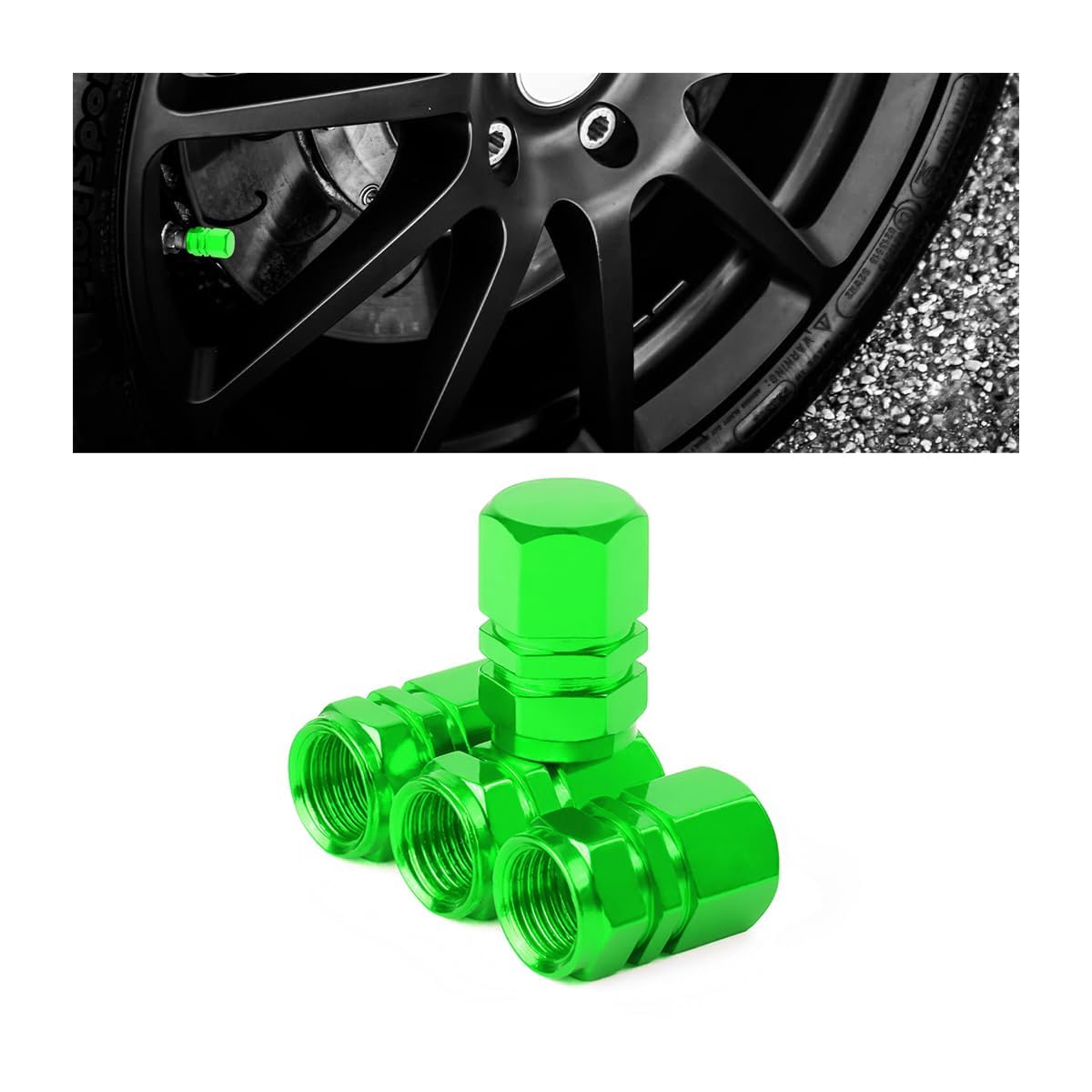 neon green, 4 Pcs Aluminum Alloy Valve Stem Covers.