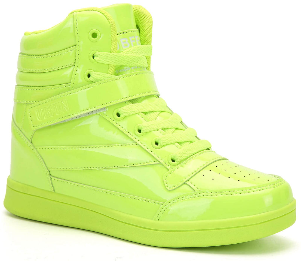 UBFEN Womens High Top Sneakers with Hidden Wedge Heel Ankle Support 2 Inch Height Increase 80s Retro Casual Boots Green Size US 8.5