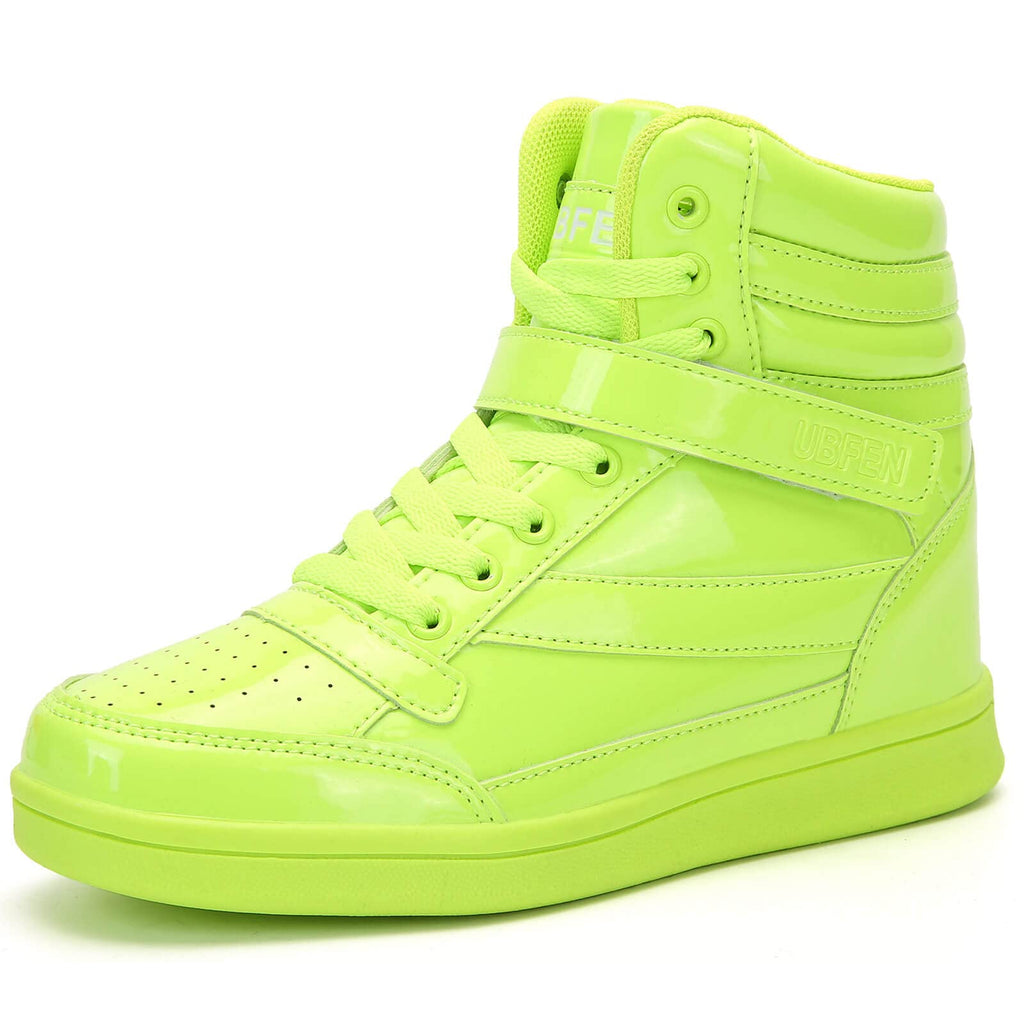 UBFEN Womens High Top Sneakers with Hidden Wedge Heel Ankle Support 2 Inch Height Increase 80s Retro Casual Boots Green Size US 8.5