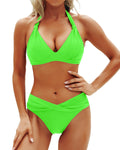 Yonique Women Two Piece Bathing Suits Push Up Bikini Set Halter Swimsuit Vintage Swimwear, Neon Green, Medium