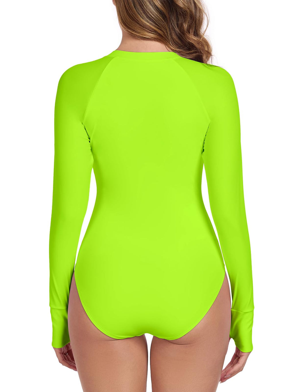 RELLECIGA Women's Neon Green Long Sleeve Rash Guard One Piece Size Large