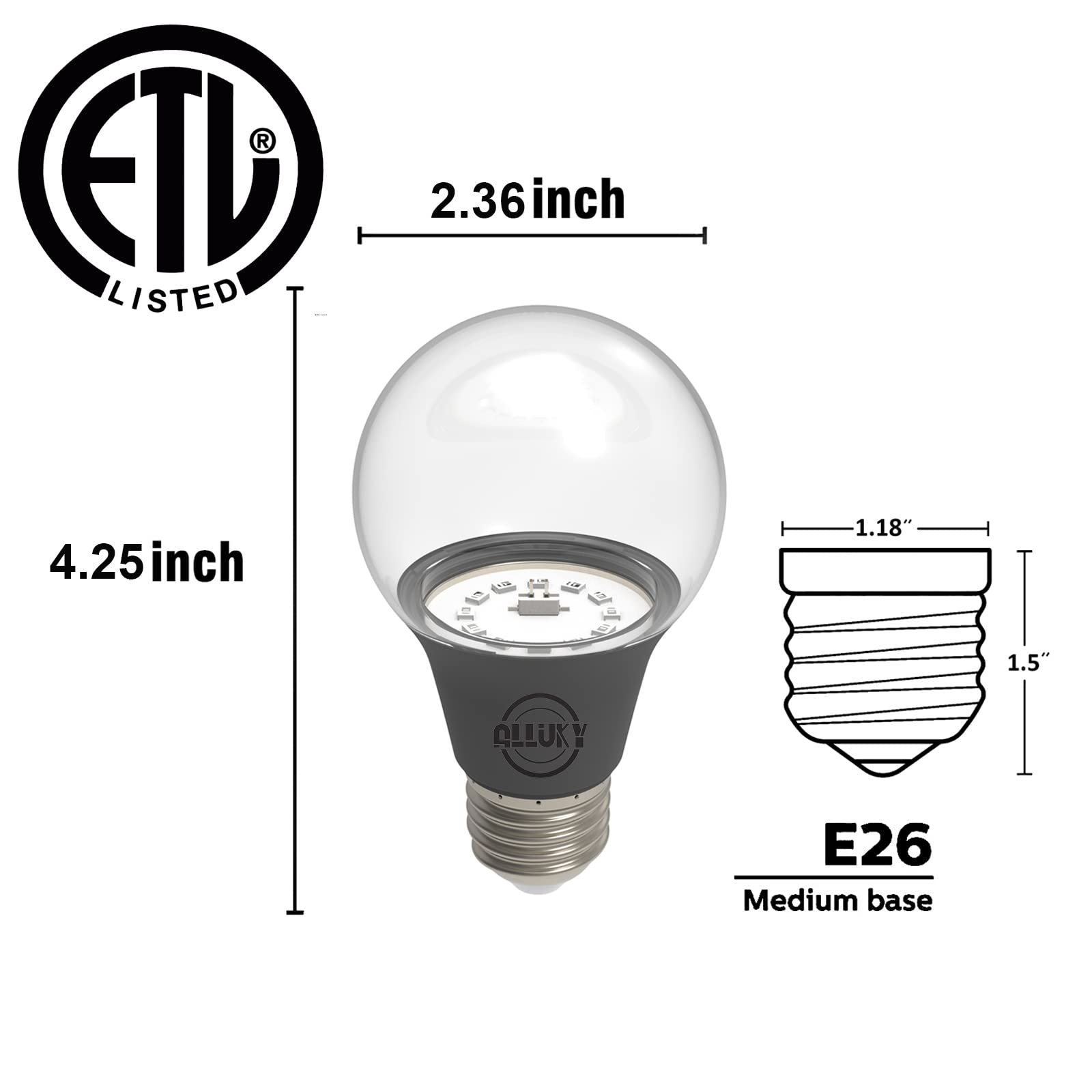 Black Light Bulbs, A19 40 Watt Equivalent E26 Base LED Blacklight, UVA Level 395-405nm, Party Bulb, Glow in The Dark for Body Paints, Neon Glow, Painting, Birthday Party, Halloween, Christmas - 2 Pack