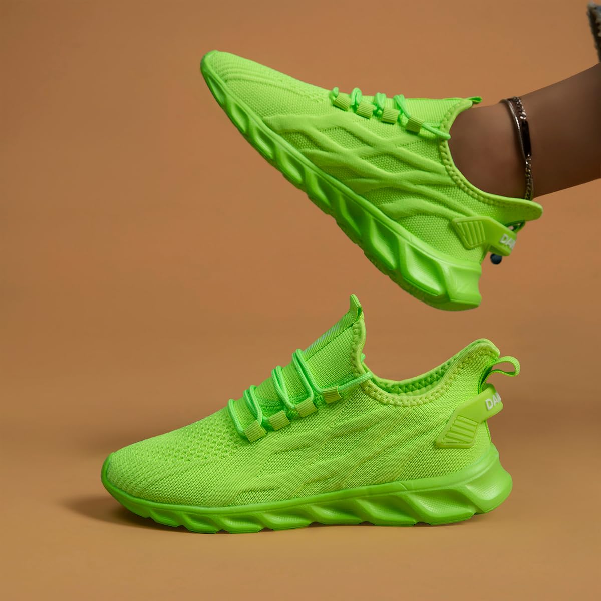 EGMPDA Women Walking Shoes Sport Athletic Sneakers Women Casual Breathable Running Shoes Gym Tennis Slip On Comfortable Lightweight Shoes for Jogging Bright Green US Size 9