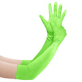 GHGMAO Long Opera Party Gloves for Women 1920s Satin Orange Gloves Costume for Halloween, Tea Party, Wedding, Stretchy Elbow Length Glove, 22" (Neon Green)
