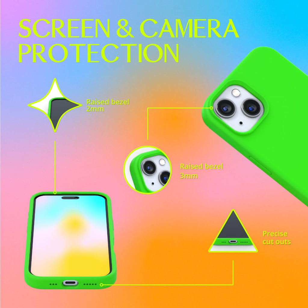 FELONY CASE - iPhone 13 / iPhone14 Case - Neon Green Silicone Phone Cover | Liquid Silicone with Anti-Scratch Microfiber Lining, 360° Shockproof Protective Case for Apple iPhone 13 / iPhone14