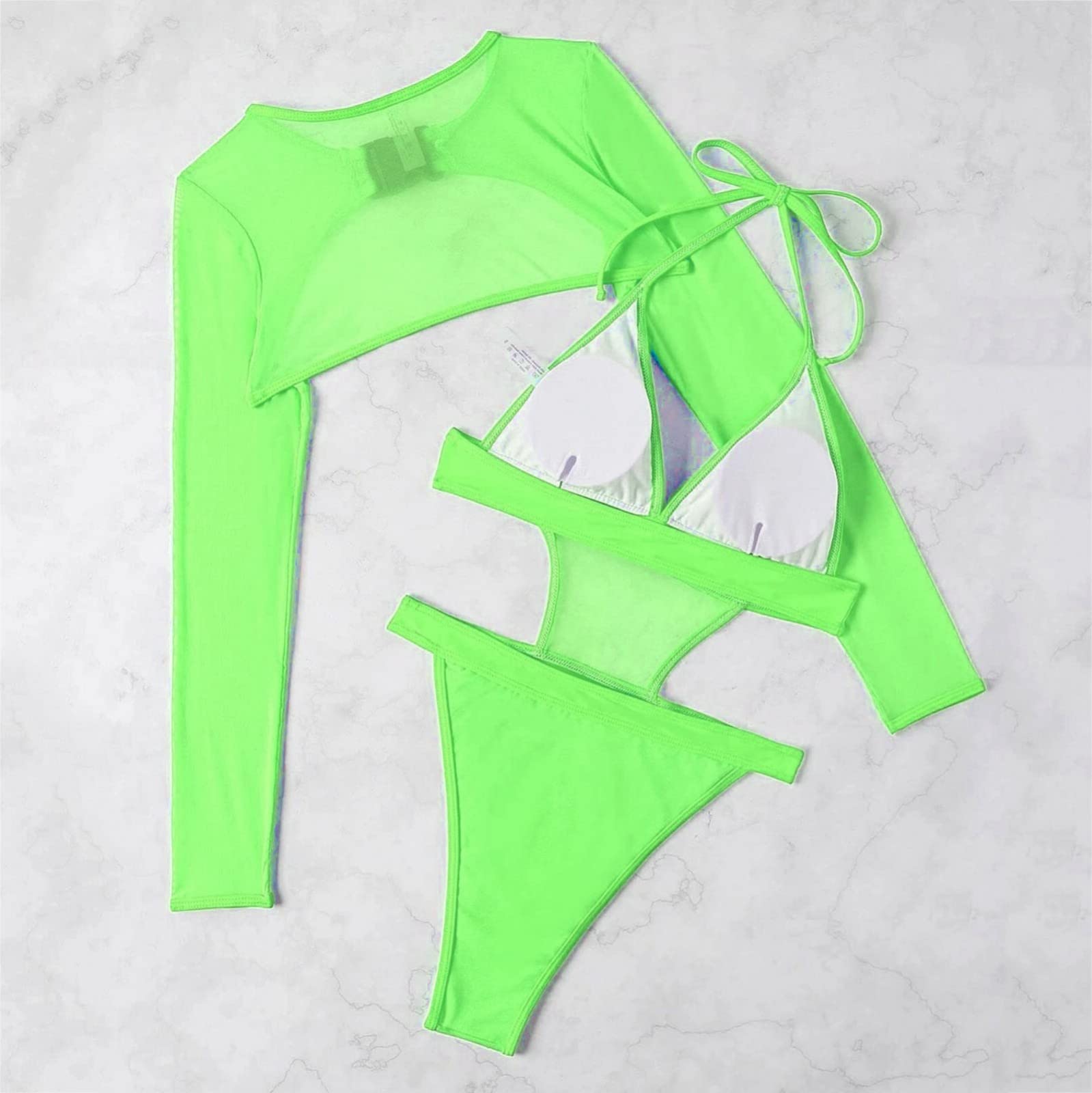 Lingerie Sets for Women Short Set Men 2 Piece Women Rave Outfits Neon Bodysuit Crop Top Long Sleeve Mesh with Buckle for Festival (Green, S)