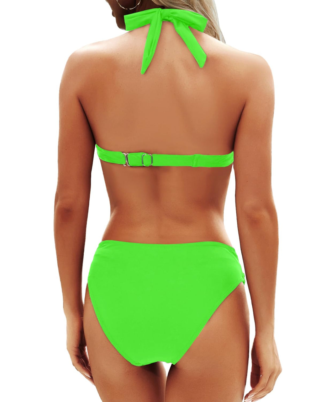 Yonique Women Two Piece Bathing Suits Push Up Bikini Set Halter Swimsuit Vintage Swimwear, Neon Green, Medium