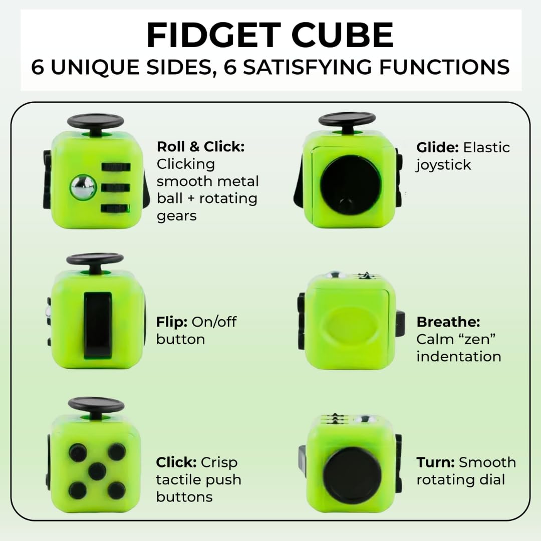 Strocus Fidget Cube & Squishy Stress Cube Bundle – Locked-in Neon Green – 2-Pack Anxiety Relief Sensory Toys for Adults Kids Teens – Premium Gift Box