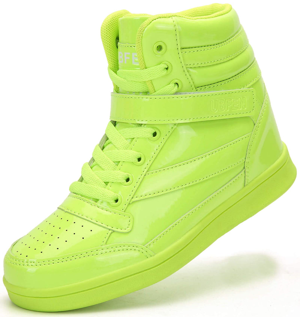 UBFEN Womens High Top Sneakers with Hidden Wedge Heel Ankle Support 2 Inch Height Increase 80s Retro Casual Boots Green Size US 8.5