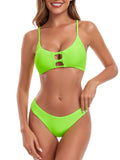RELLECIGA Women's Neon Green Strappy Triangle Bikini Top with Cheeky Brazilian Cut Bikini Bottom Size Large