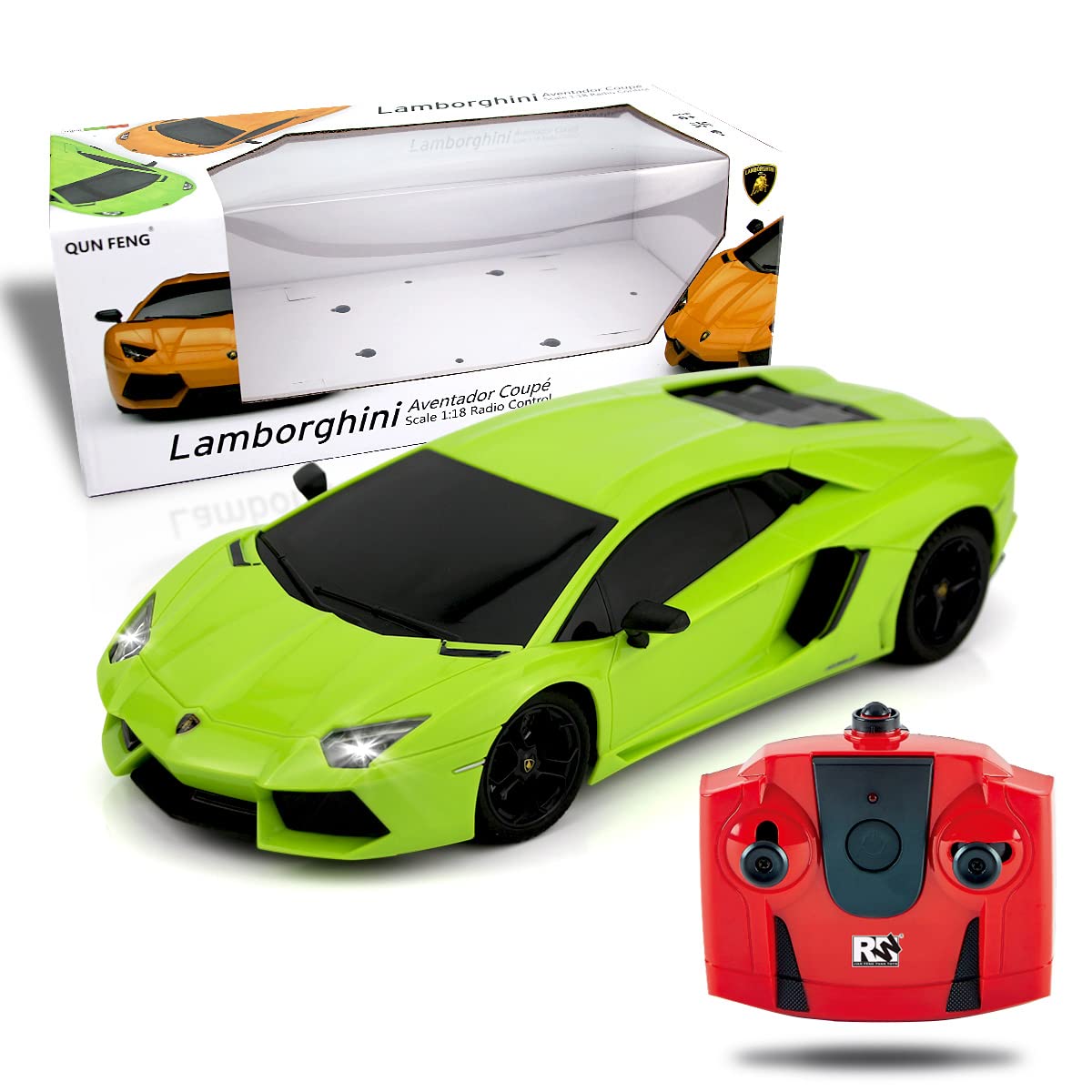 QUN FENG RC Car 1:18 Lamborghini Aventador 2.4G Radio Remote Control Cars Electric Car Sport Racing Hobby Toy Car Grade Licensed Model Vehicle for Kids Boys and Girls Best Gift Voiture (Green)