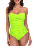 RELLECIGA Women's Neon Green Twist Bandeau One Piece Swimwear Bathing Suits Size X-Large