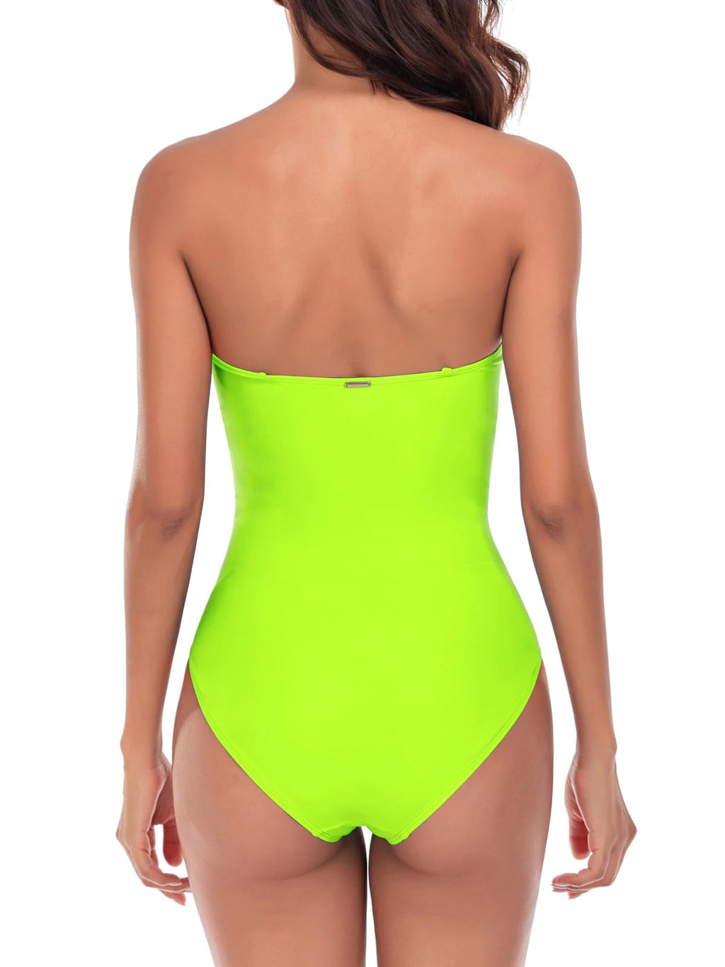 RELLECIGA Women's Neon Green Twist Bandeau One Piece Swimwear Bathing Suits Size X-Large