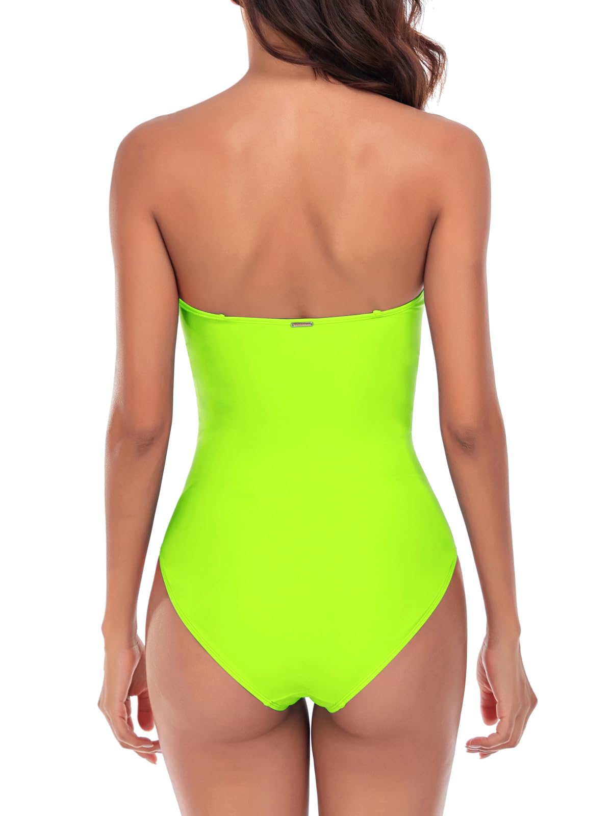 RELLECIGA Women's Neon Green Twist Bandeau One Piece Swimwear Bathing Suits Size X-Large