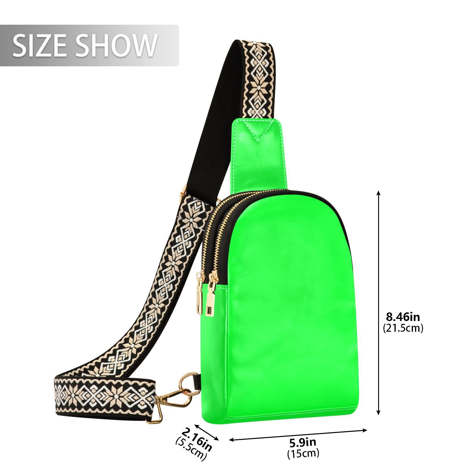 Crossbody Sling Bag for Women Men Leather Chest Bags Purse Adjustable Cross Body Daypack for Running Hiking Cycling, Neon Green, Crossbody