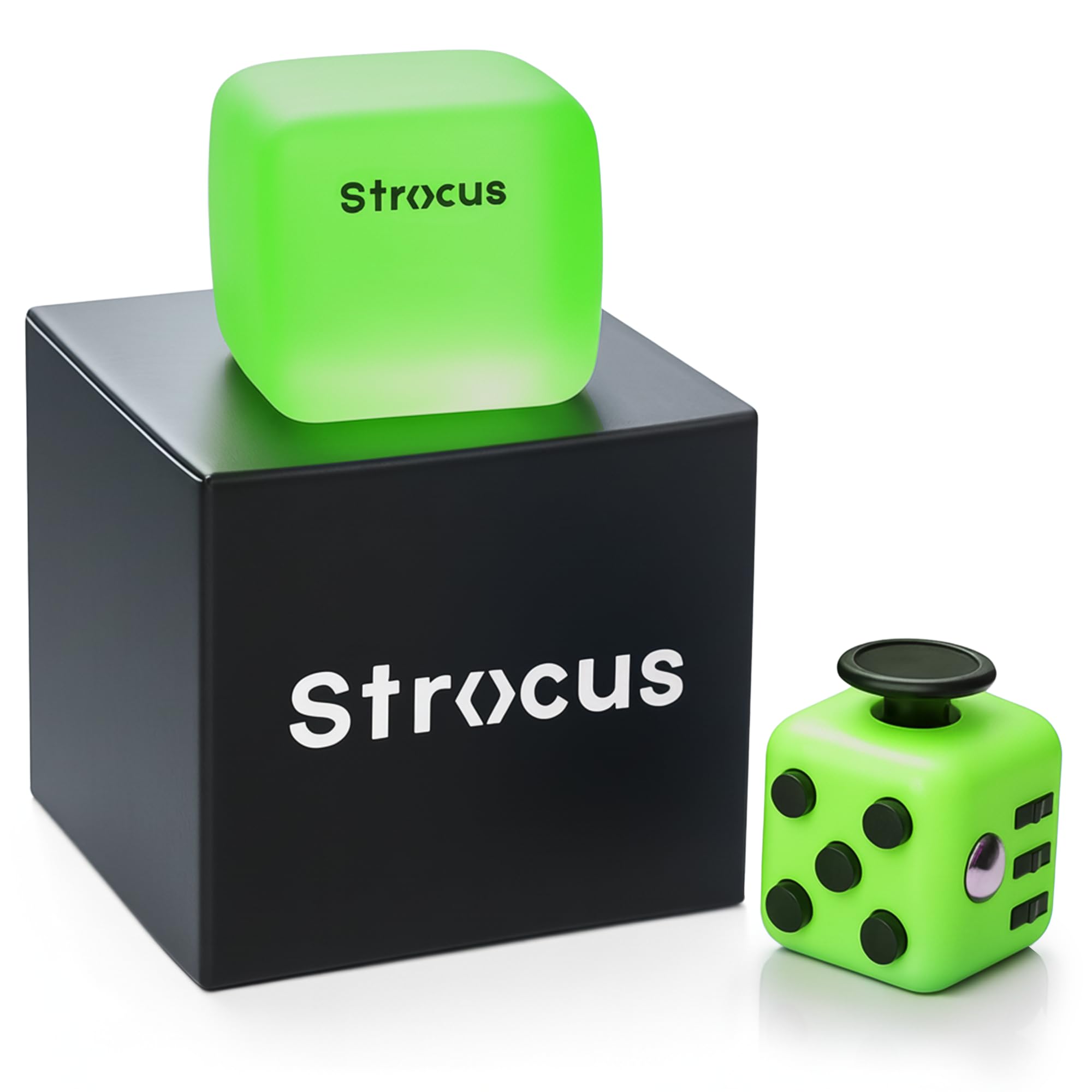 Strocus Fidget Cube & Squishy Stress Cube Bundle – Locked-in Neon Green – 2-Pack Anxiety Relief Sensory Toys for Adults Kids Teens – Premium Gift Box