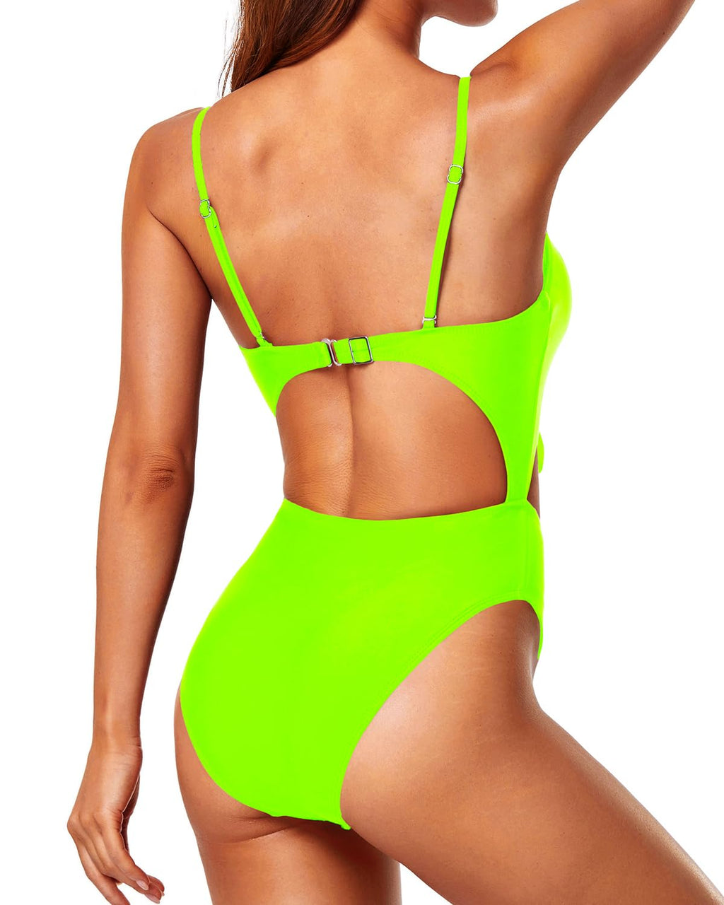 Tempt Me Women One Piece Bathing Suits Cutout Tie Knot Front Swimsuits Sexy Monokini, Neon Green, XX-Large