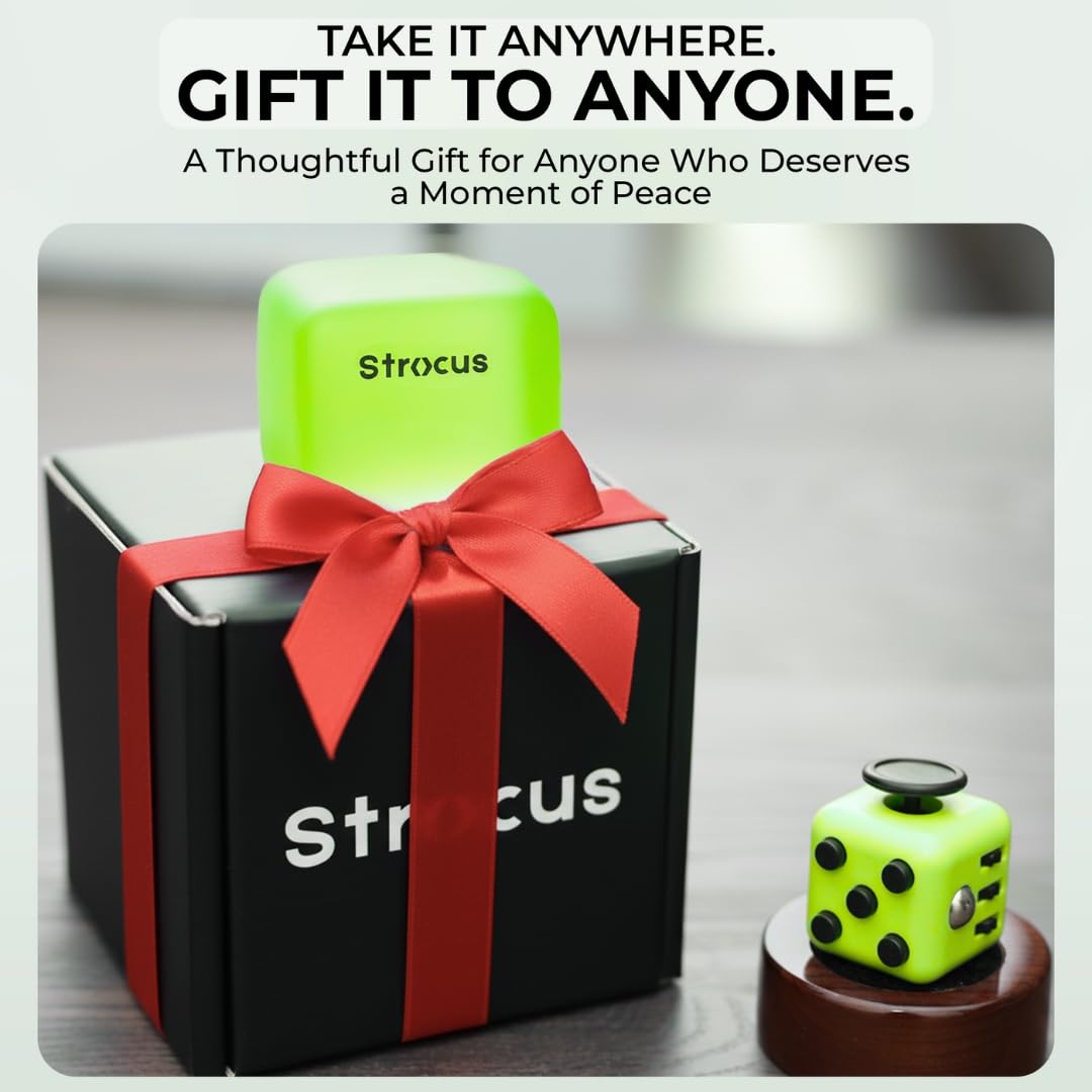 Strocus Fidget Cube & Squishy Stress Cube Bundle – Locked-in Neon Green – 2-Pack Anxiety Relief Sensory Toys for Adults Kids Teens – Premium Gift Box