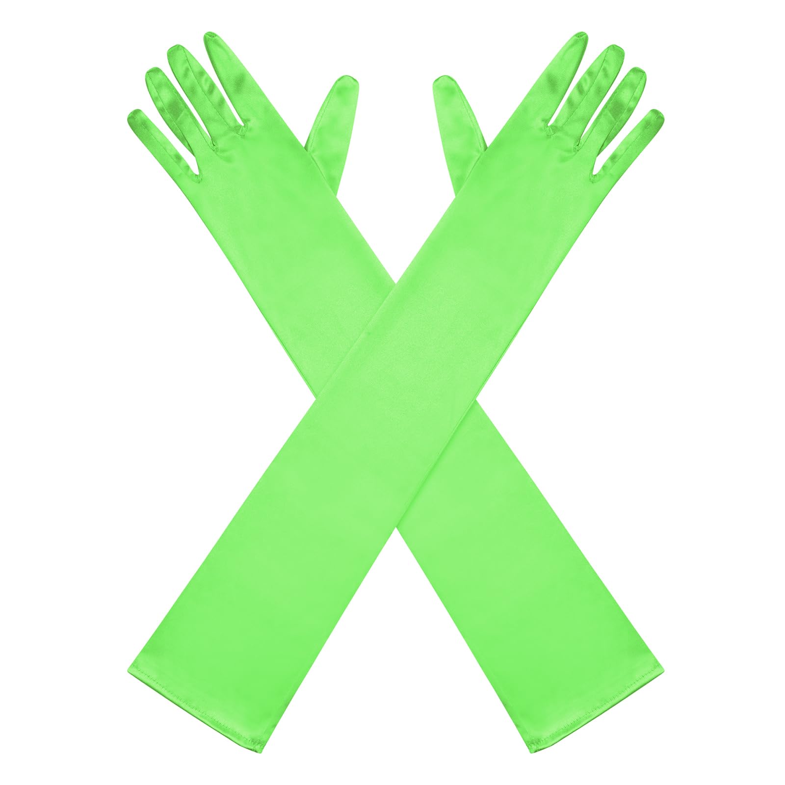 GHGMAO Long Opera Party Gloves for Women 1920s Satin Orange Gloves Costume for Halloween, Tea Party, Wedding, Stretchy Elbow Length Glove, 22" (Neon Green)