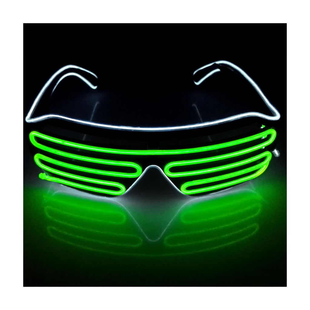 J&L Glasses LED Light Up Shutter Glasses EL Wire Neon Glasses Sound for Halloween Disco Bar Party (White,Green,Clear)
