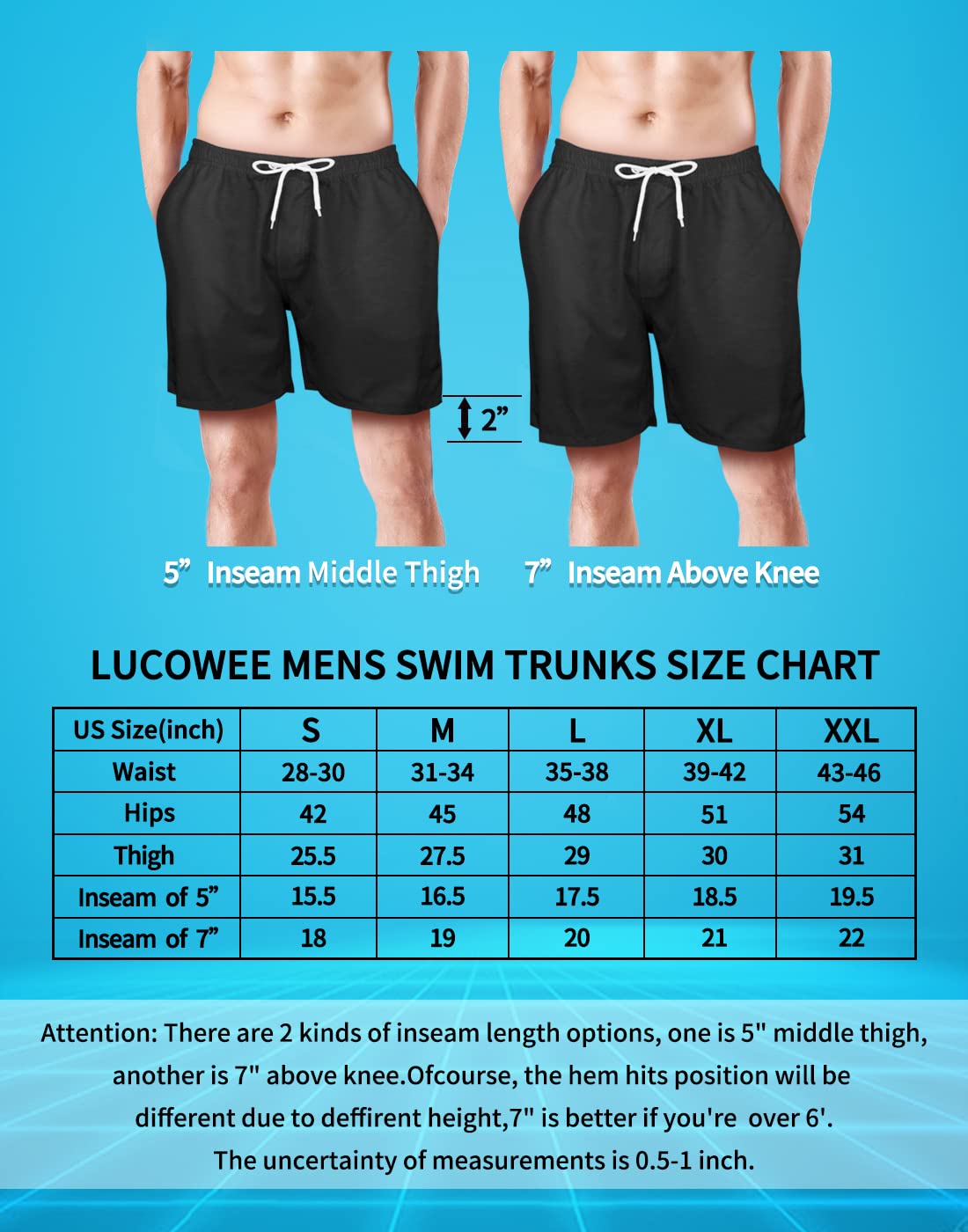 LUCOWEE Mens Swimming Trunks with Compression Liner no Chafe Soft Lined Swim Trunks Quick Dry UPF 50+ Stretchy 7 inch Inseam Bathing Suit Shorts Neon Green Small