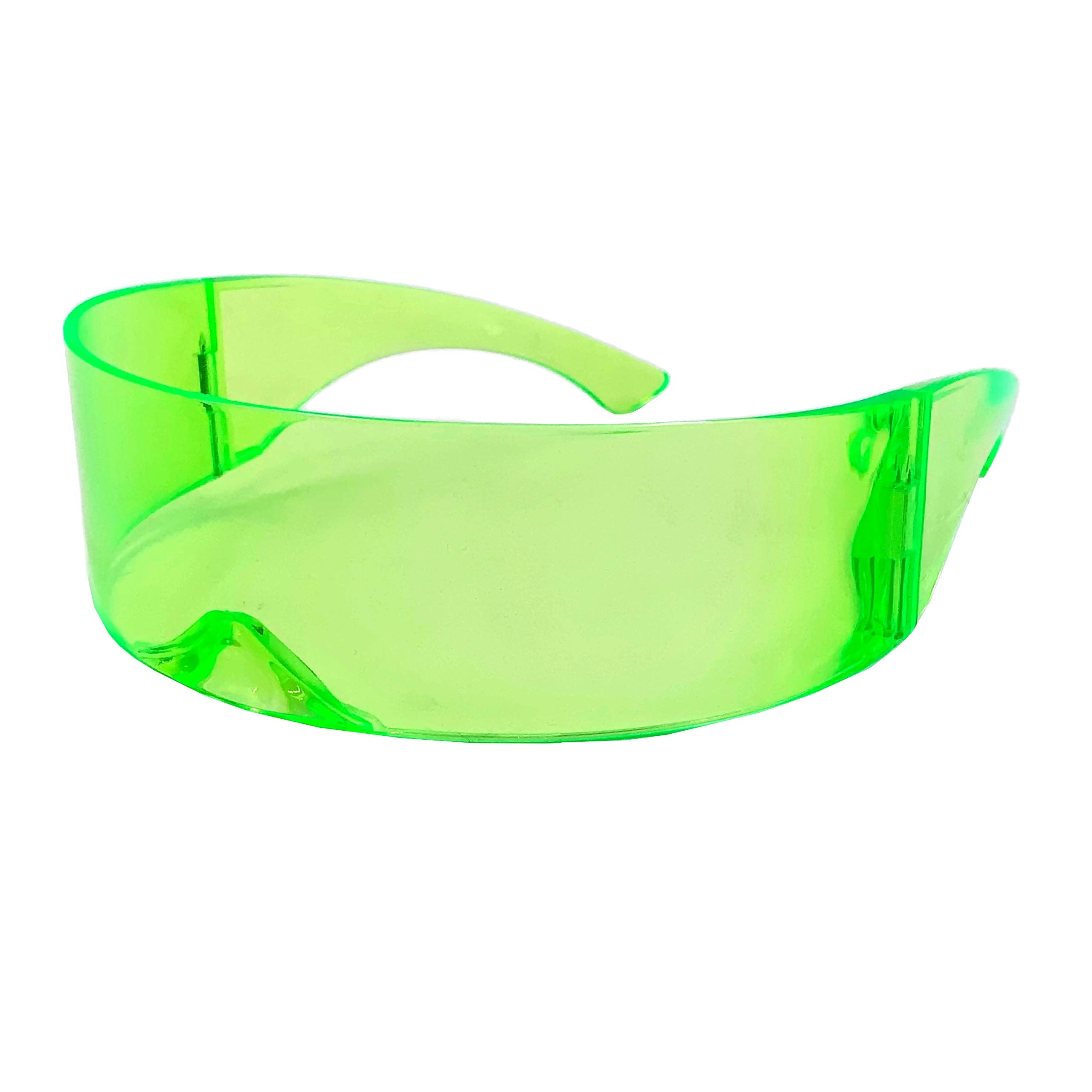 grinderPUNCH Futuristic Shield Sunglasses | Cyclops Cyberpunk Visor Glasses | 80s Alien Mono, Neon Green, Large