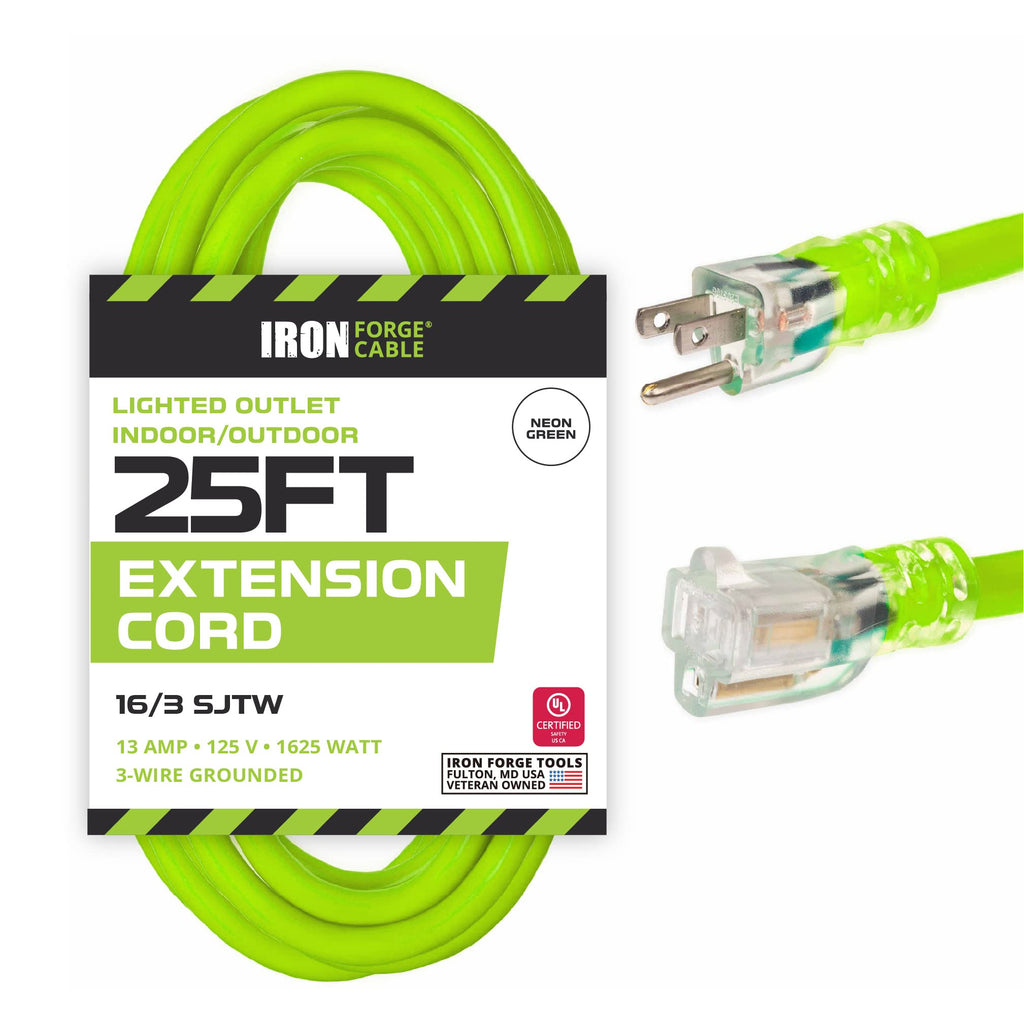 neon green 25 Ft Outdoor Extension Cord