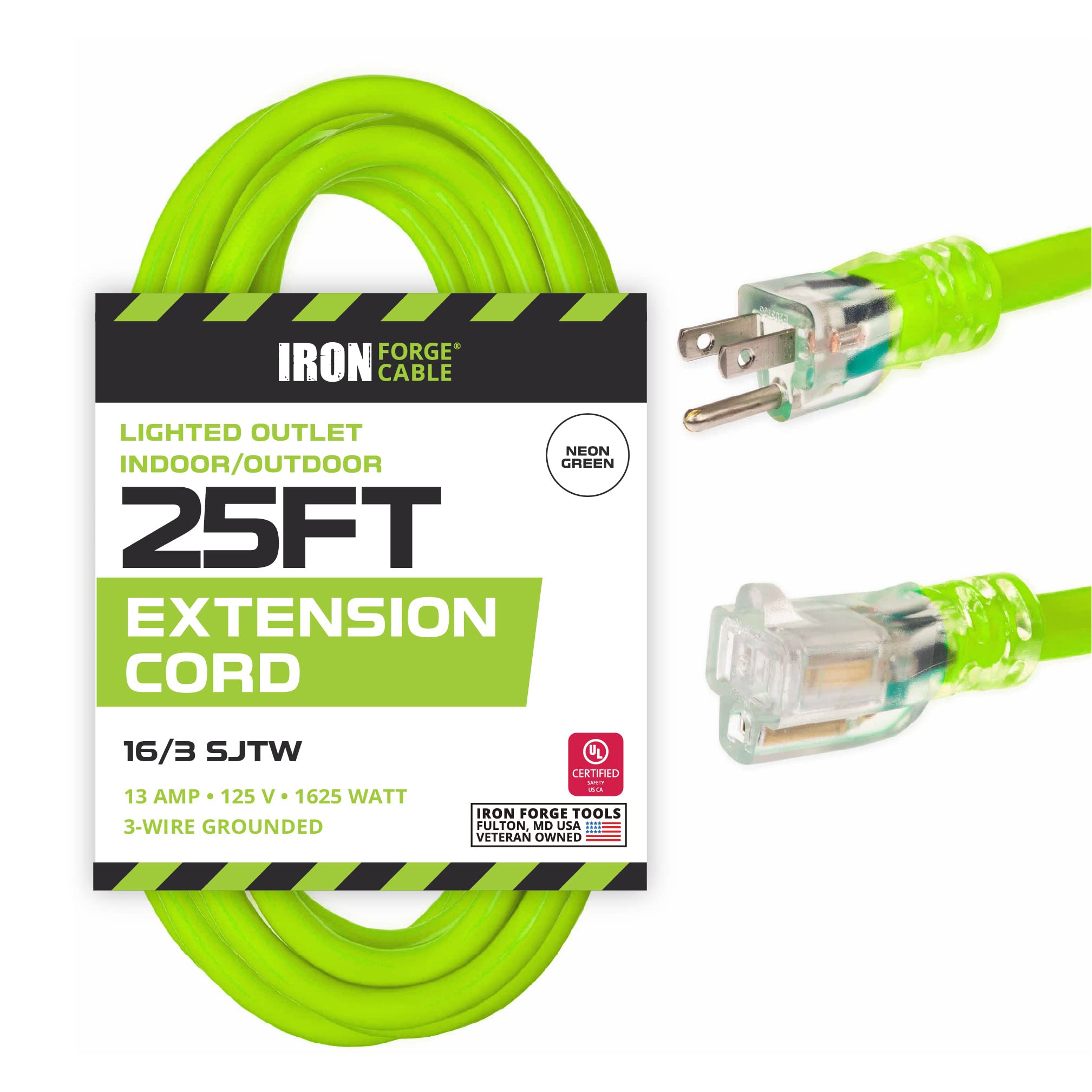 neon green 25 Ft Outdoor Extension Cord