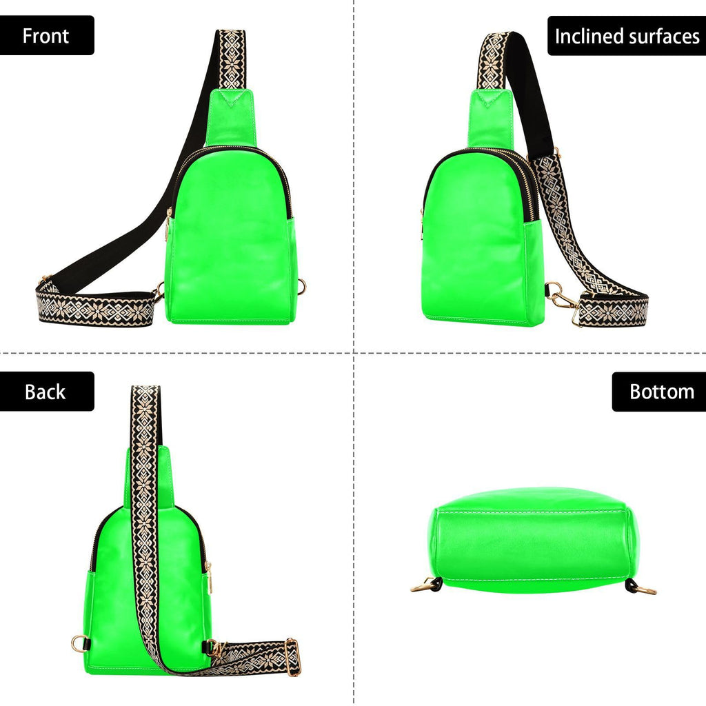 Crossbody Sling Bag for Women Men Leather Chest Bags Purse Adjustable Cross Body Daypack for Running Hiking Cycling, Neon Green, Crossbody