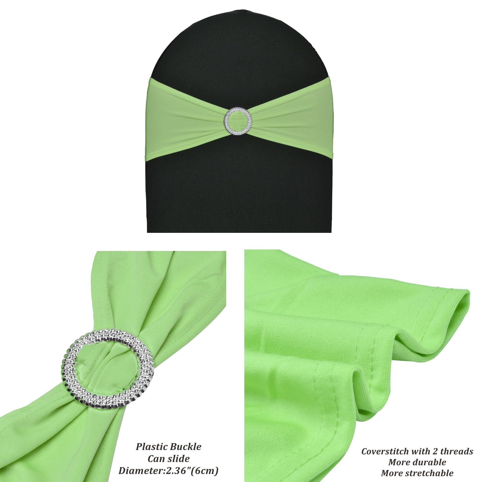 SweetEasy 50pcs Lime Green Spandex Chair Sashes for Wedding Party Banquet Decoration Elastic Chair Cover with Buckle Engagement Event Birthday Graduation Meeting Baby Shower