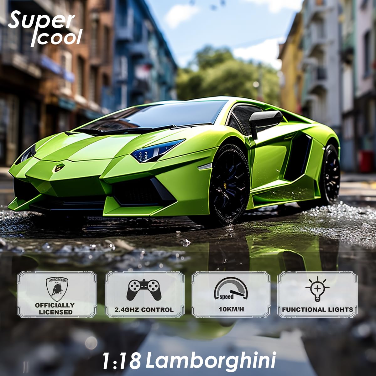QUN FENG RC Car 1:18 Lamborghini Aventador 2.4G Radio Remote Control Cars Electric Car Sport Racing Hobby Toy Car Grade Licensed Model Vehicle for Kids Boys and Girls Best Gift Voiture (Green)