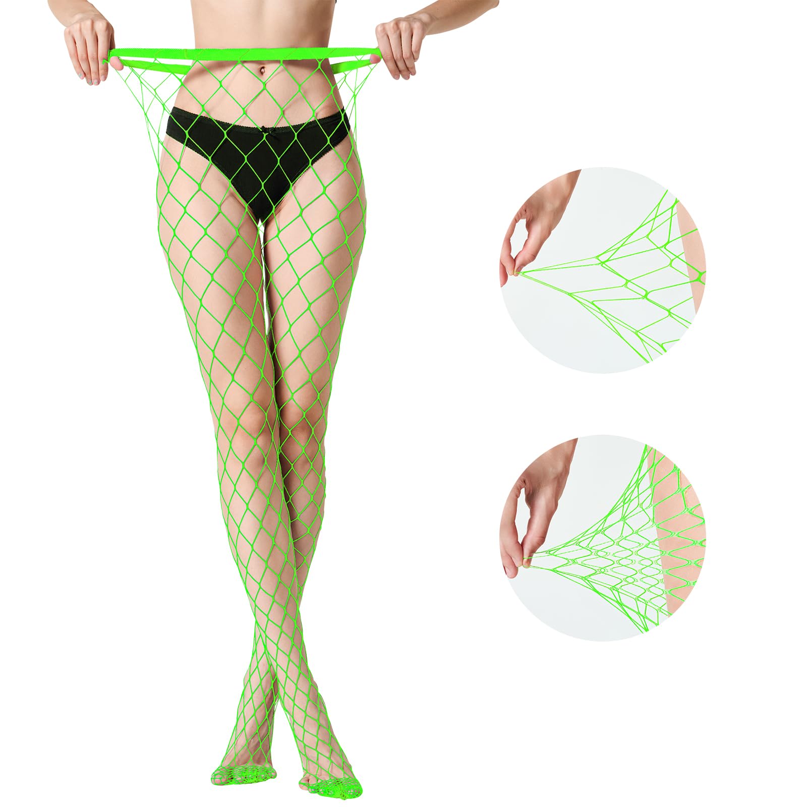 MengPa Women's Fishnets Tights High Waist Stockings Party Thigh High Pantyhose, 2pcs-neon Green, One Size