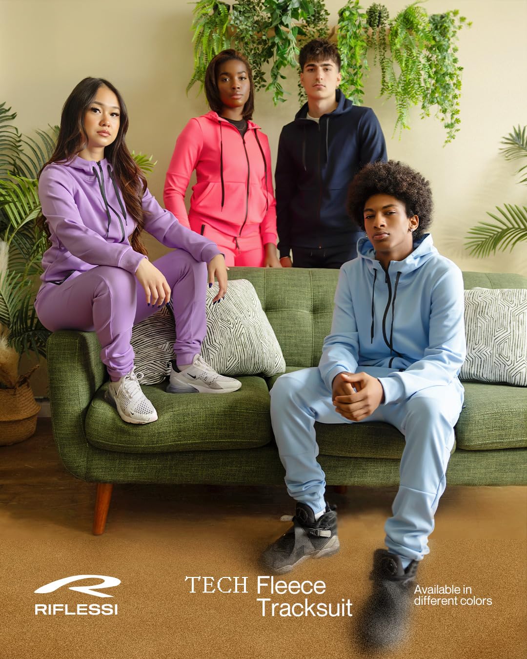 Riflessi Men's Athletic Sports Casual 2 Piece Solid Color Tracksuit Hoodie Jogger Pants Sweatsuit Set, Neon Green, 3X-Large