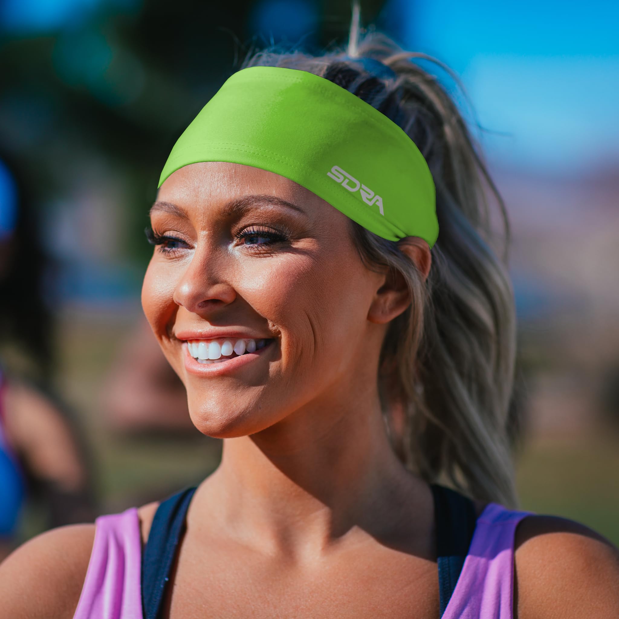 Suddora Solid Color Wide Headband/Sweatband - Workout, Football, Soccer, Yoga (Neon Green)