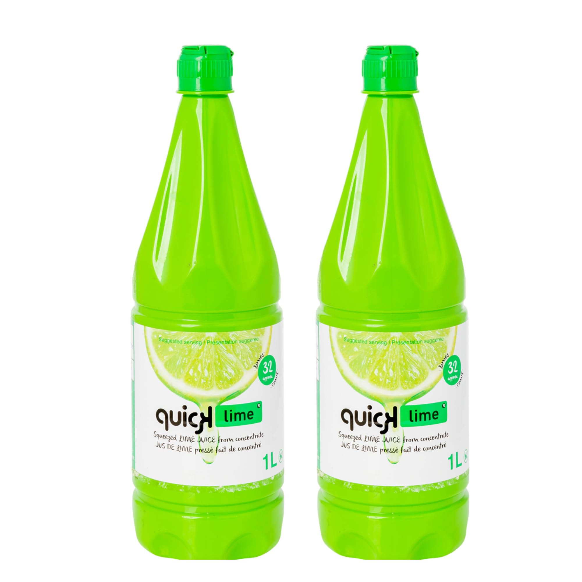Pure Lime Juice 1L, 100% Squeezed Lime Juice from Concentrate, No Added Sugar, Product of Spain (2-Pack Lime)