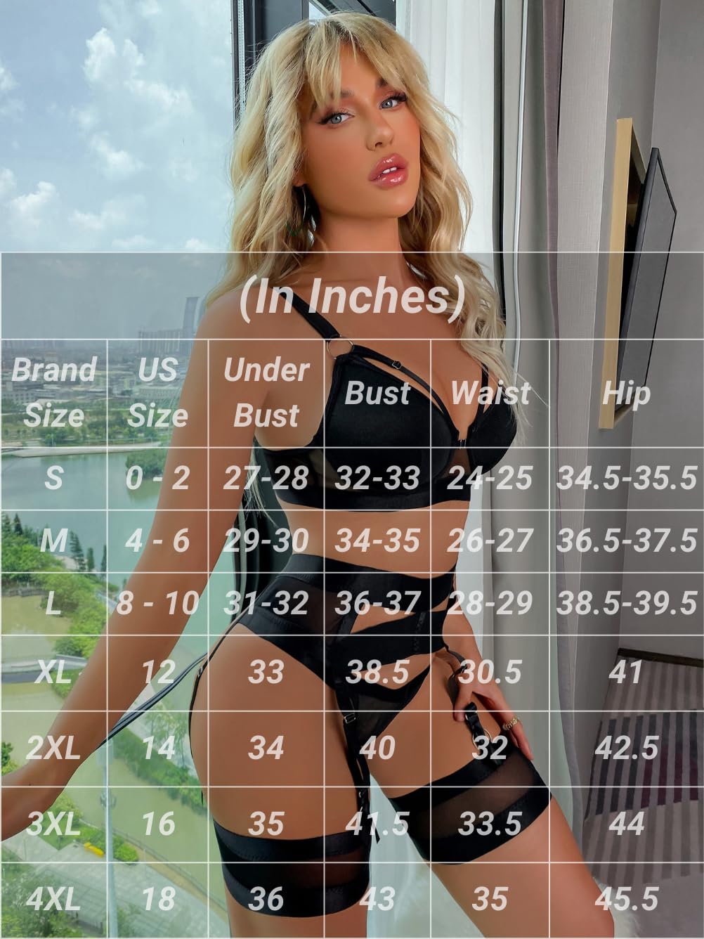 Kaei&Shi Garter Belt Thong Lingerie for Women,Strappy Hollow Out Sexy Lingerie,Underwire Mesh Sheer Matching 4 Piece Lingerie Set Boudoir Neon Green Large