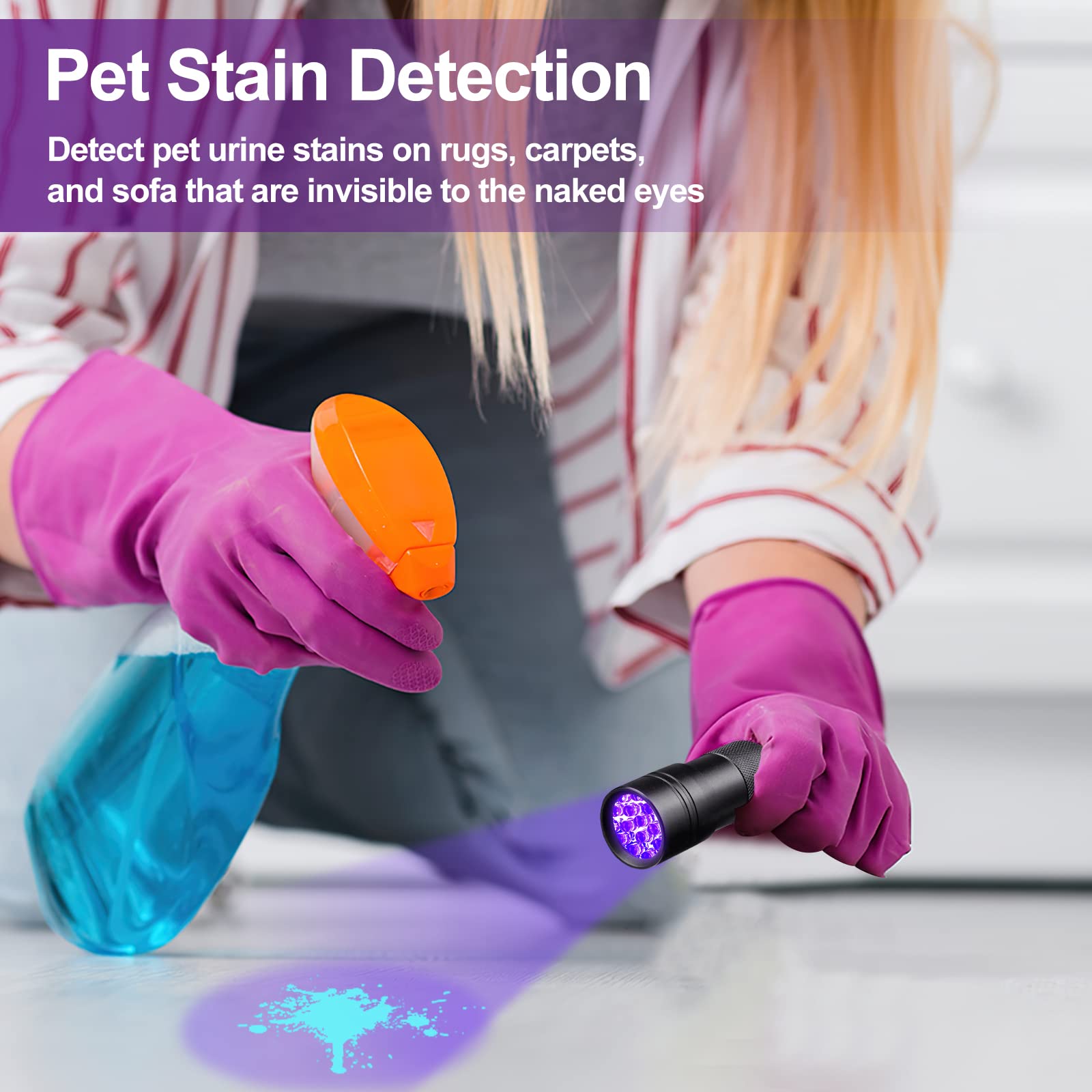 Vansky 12 LED UV Blacklight Flashlight, Pets Ultra Violet Urine and Stain Detector Fluorescent Whitening Agents Detector, Find Dry Stains on Carpets, Rugs, Floor (3 x AAA Batteries Included)