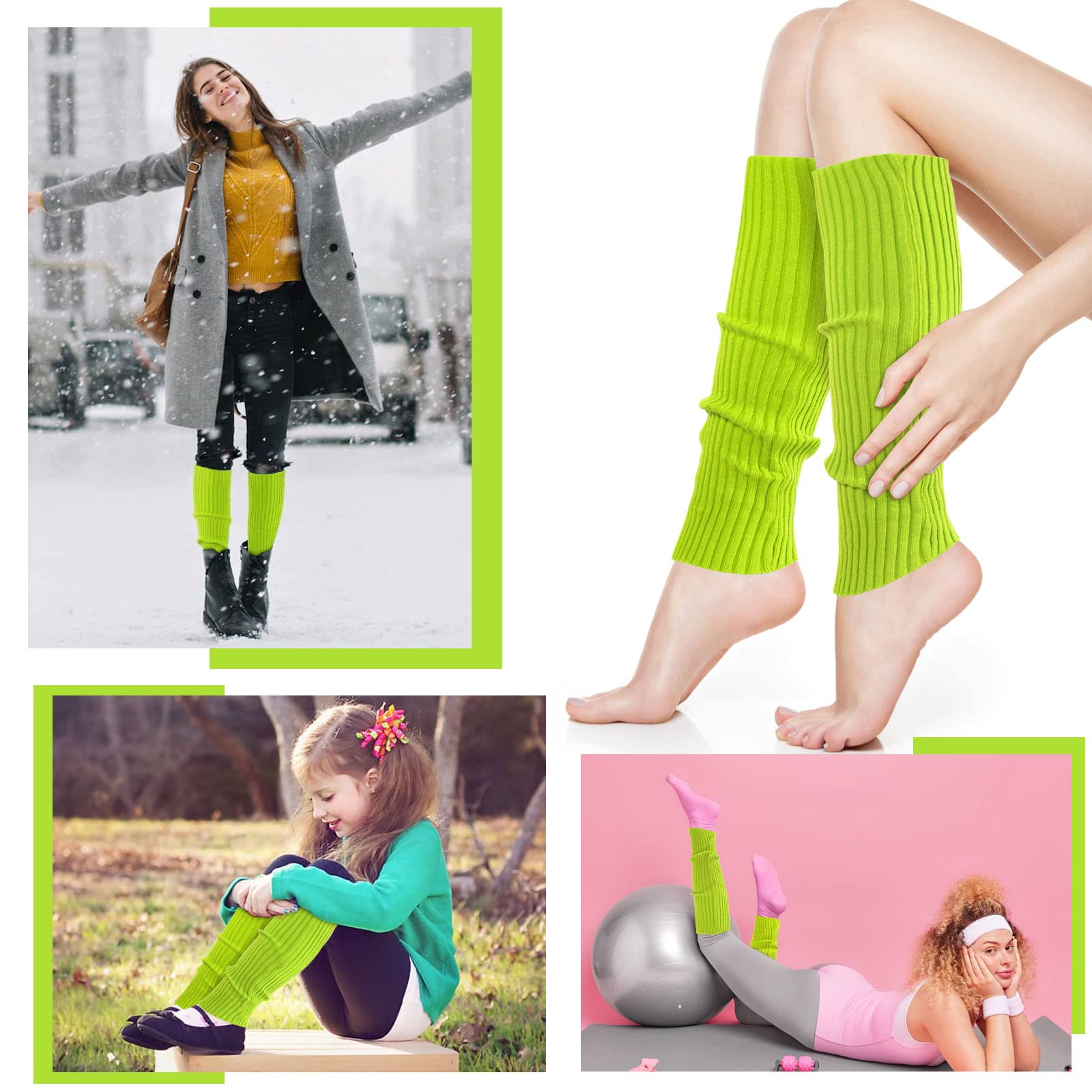 ONUPGO Leg Warmers for Women 80s Party Accessories 80s Neon Knit Ribbed Leg Warmers Girls Junior Winter Leg Warmers Socks, Neon Green, Normal
