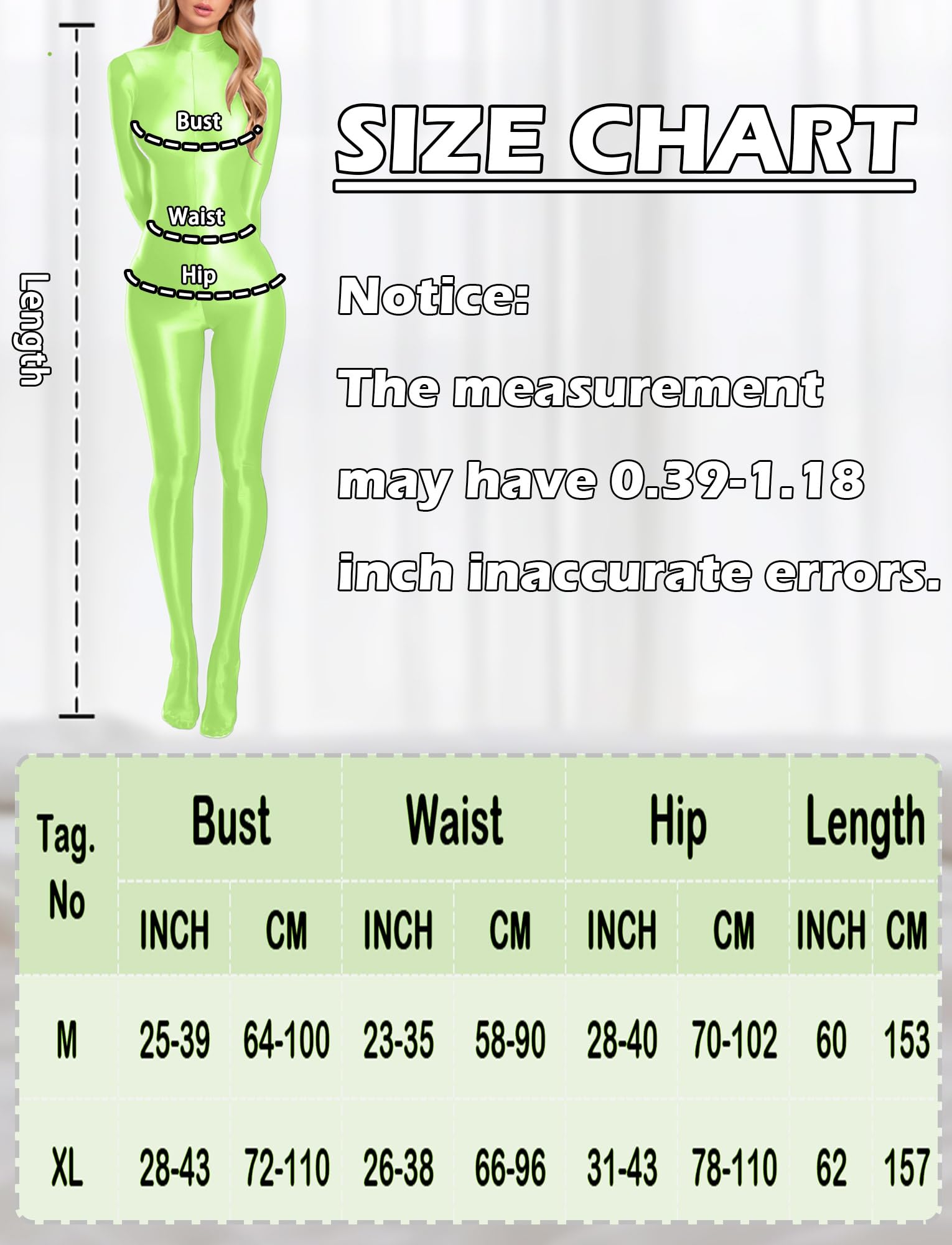 Women's Sexy High Stretch Catsuit Bodysuit Shiny Glossy Back Zipper Leotard One Piece High Neck Jumpsuit Long Sleeve Oil Glossy Unitard Green M