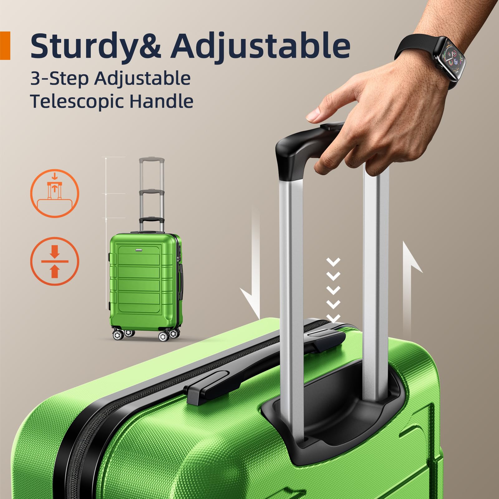 SHOWKOO Luggage Sets Expandable PC+ABS Durable Suitcase Double Wheels TSA Lock 3pcs, Green