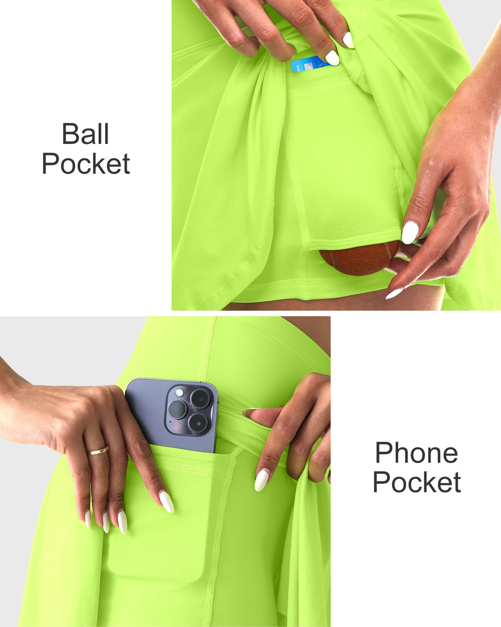 CHRLEISURE Women Tennis Golf Skirt with Pockets - High Waisted Crossover Golf Pleated Athletic Workout Dress Running Skort, Neon Green, Large