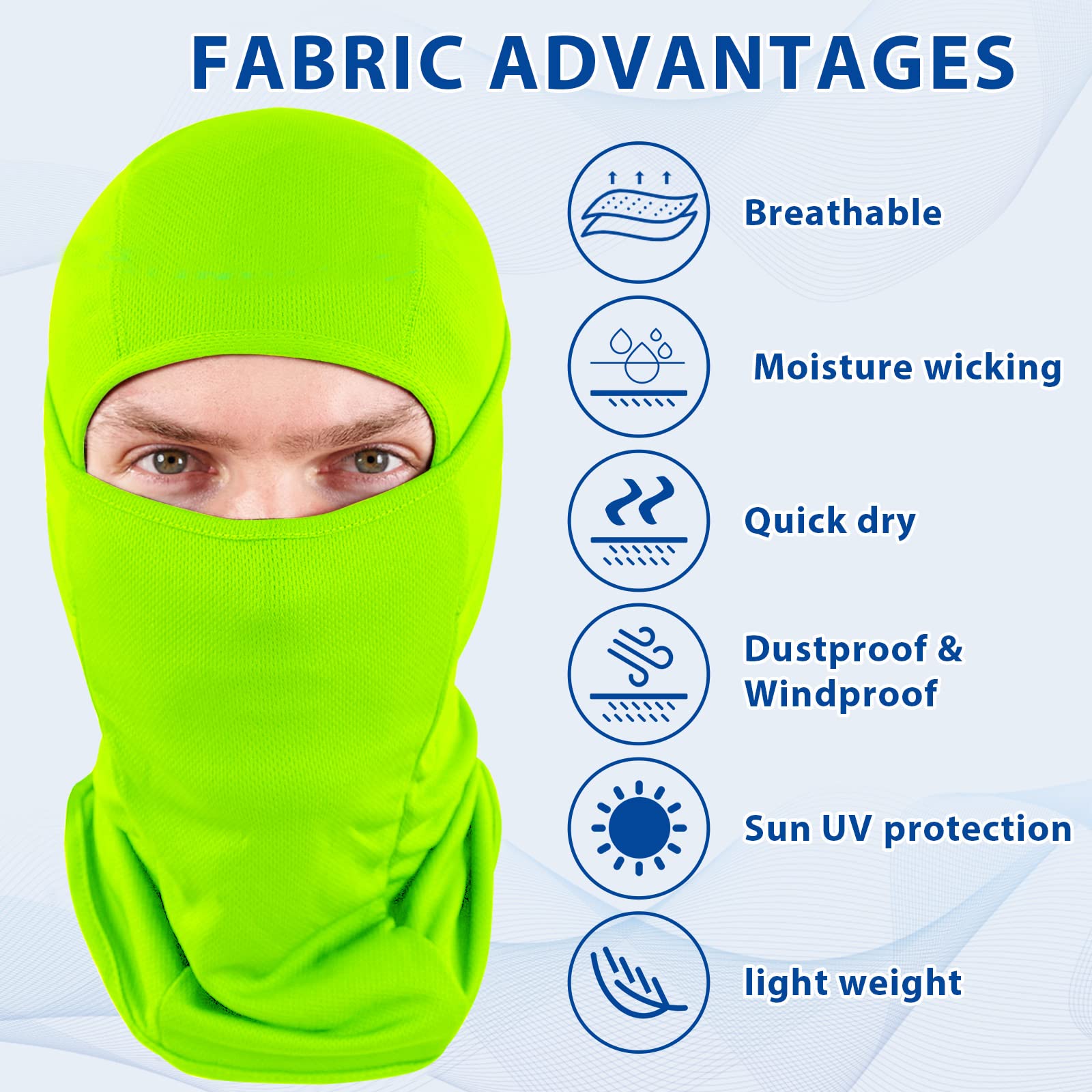SHEVERCH Ski Mask for Men Women Balaclava Face Mask Breathable UV Protection Football Running Riding Motorcycle Cycling, Neon Green, One Size