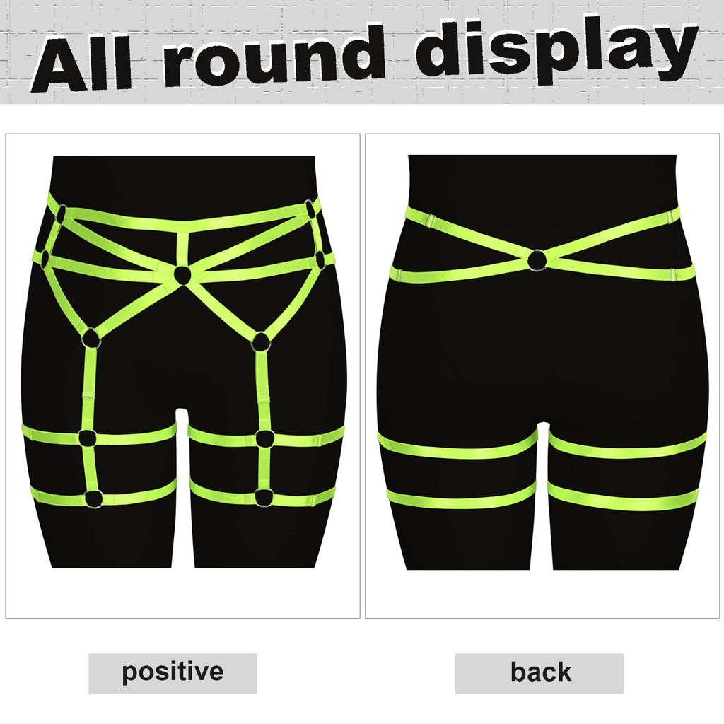 BBOHSS Women's Body Harness Plus Size Punk Garter Leg Belt Lingerie Thigh Stockings Gothic Carnival Costume12 Colors (Fluorescent Green)