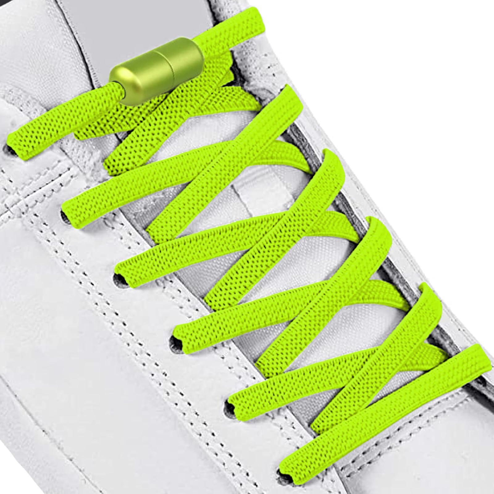 2 Pairs Shoelaces Elastic No Tie Shoe Laces for Adults, Kids and Elderly, One Size Fit All for Shoes. (Neon Green)