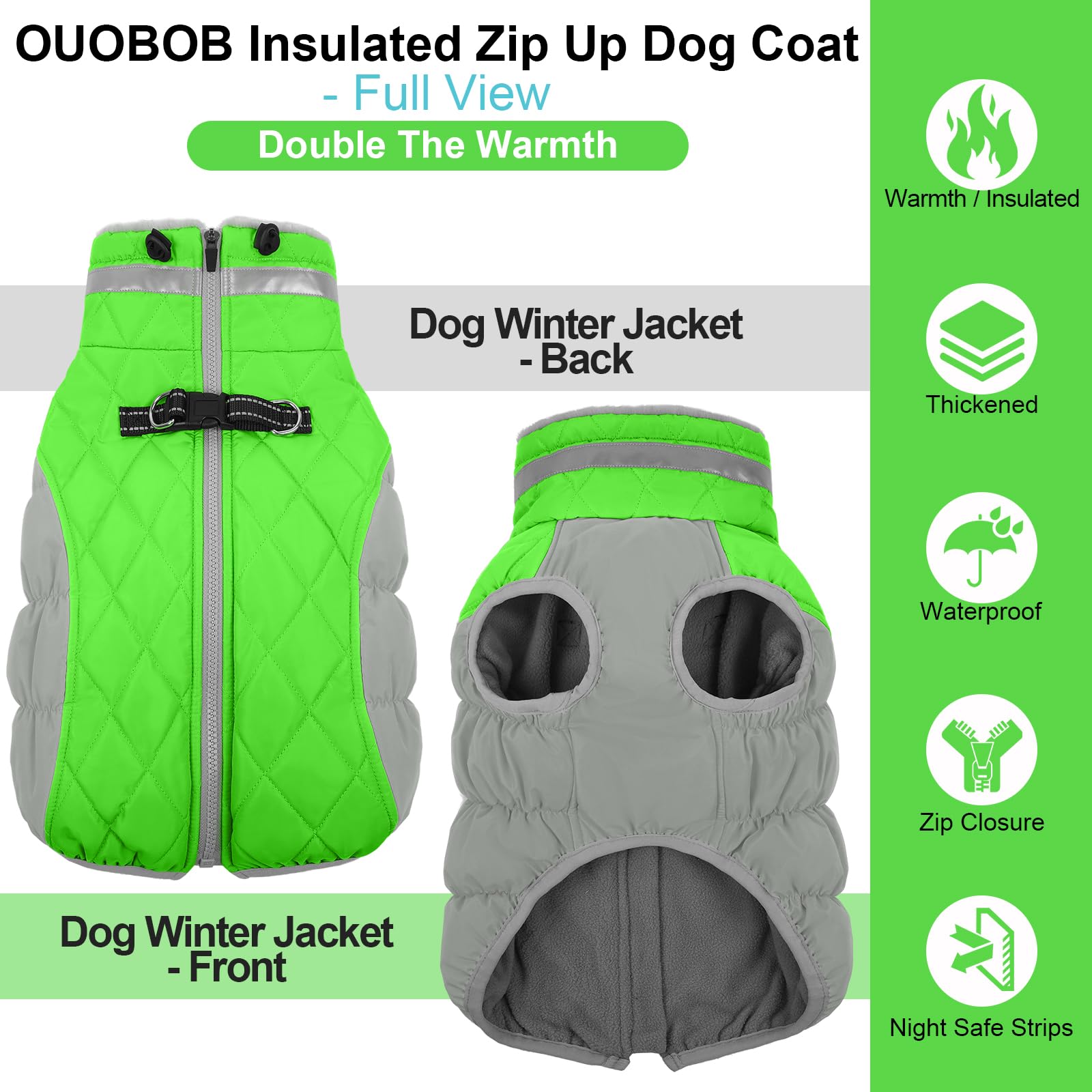 OUOBOB Dog Jackets for Large Dogs, Large Dog Winter Coat, Pet Cold Weather Coats, XXXL Pet Jacket with D-Ring, Waterproof Coat with Back Zipper, Snowsuit Labrador German Shepherd Doberman XXXL