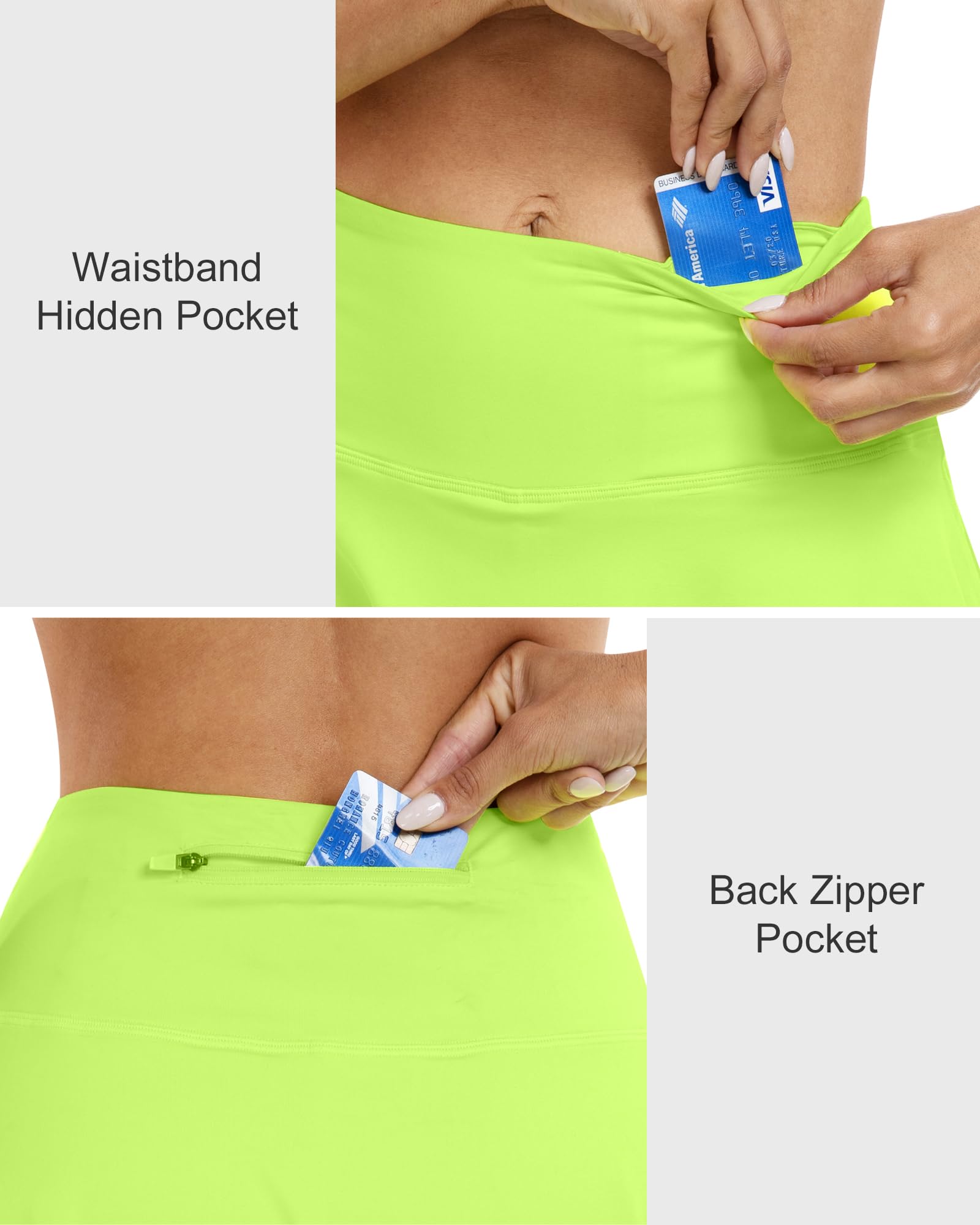 CHRLEISURE Women Tennis Golf Skirt with Pockets - High Waisted Crossover Golf Pleated Athletic Workout Dress Running Skort, Neon Green, Large